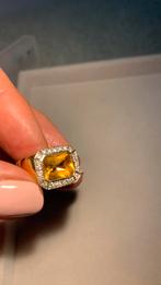 Geel gouden ring met diamanten en citrien. Sieraden, Sieraden, Tassen en Uiterlijk, Ringen, Geel, Ophalen of Verzenden, Zo goed als nieuw