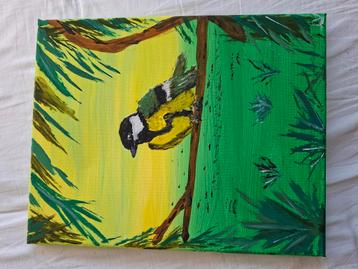 Zelfgemaakt schilderij van een koolmees beschikbaar voor biedingen