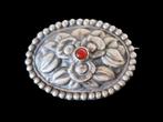 Antieke Deense zilveren broche met carneool - Gemerkt, Sieraden, Tassen en Uiterlijk, Antieke sieraden, Ophalen of Verzenden, Zilver