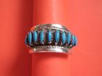 Mooie Zilveren Ring met 10 Turkoisjes - voor dames en heren, Sieraden, Tassen en Uiterlijk, Antieke sieraden, Met edelsteen, Zilver