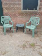 Zgan 2 stapel tuinstoelen incl bijzet tafel, Ophalen, Gebruikt, Kunststof, Stapelbaar