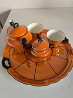 Antiek theeservies oranje met zwart, Ophalen