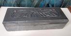 Antiek art deco houten doos beslagen met tin, nachtvlinder, Antiek en Kunst, Ophalen of Verzenden