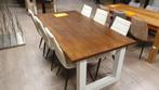 Bruine oud eiken eettafel van 200x103cm, Ophalen, 100 tot 150 cm, Vijf personen of meer, Modern