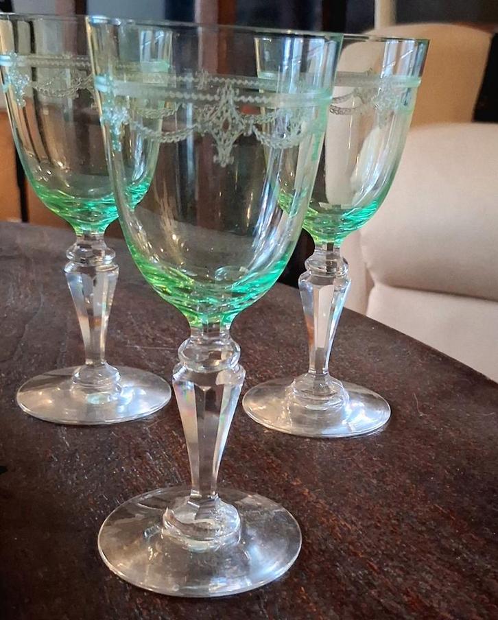 Vintage Uranium Glazen, Jaren '20/'30, Antiek en Kunst, Antiek | Glas en Kristal, Ophalen of Verzenden
