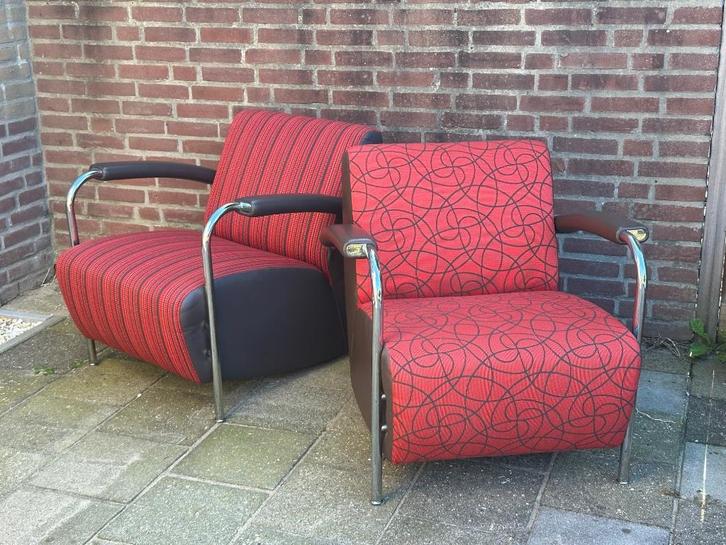 Leolux Scylla Cayenne & Chili (set prijs), Huis en Inrichting, Fauteuils, Zo goed als nieuw, Metaal, Stof, 50 tot 75 cm, 75 tot 100 cm