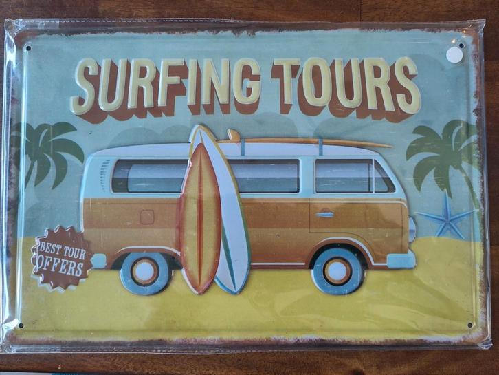 Blikken Bord Surfing Tours - Nieuw!, Huis en Inrichting, Woonaccessoires | Wanddecoraties, Nieuw, Ophalen of Verzenden