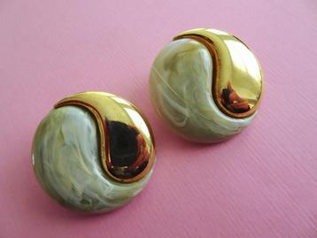 jwg Grote vintage 80s Yin Yang oorbellen groen goud klr beschikbaar voor biedingen