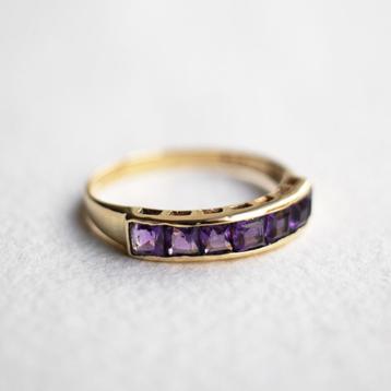Vintage 9K gouden half eternity ring met amethist - 18 beschikbaar voor biedingen