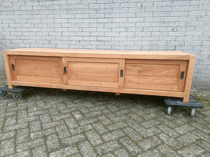 Teakhouten tv meubel, Huis en Inrichting, Kasten | Televisiemeubels, Zo goed als nieuw, Minder dan 100 cm, 200 cm of meer, 25 tot 50 cm