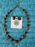 MONET ketting collier double tijgeroog bijbehorende oorclips, Ophalen of Verzenden, Zo goed als nieuw, Steen of Mineraal, Met edelsteen