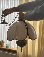 Tinnen hanglamp met glazen kap, Ophalen of Verzenden, Gebruikt, Glas, Minder dan 50 cm