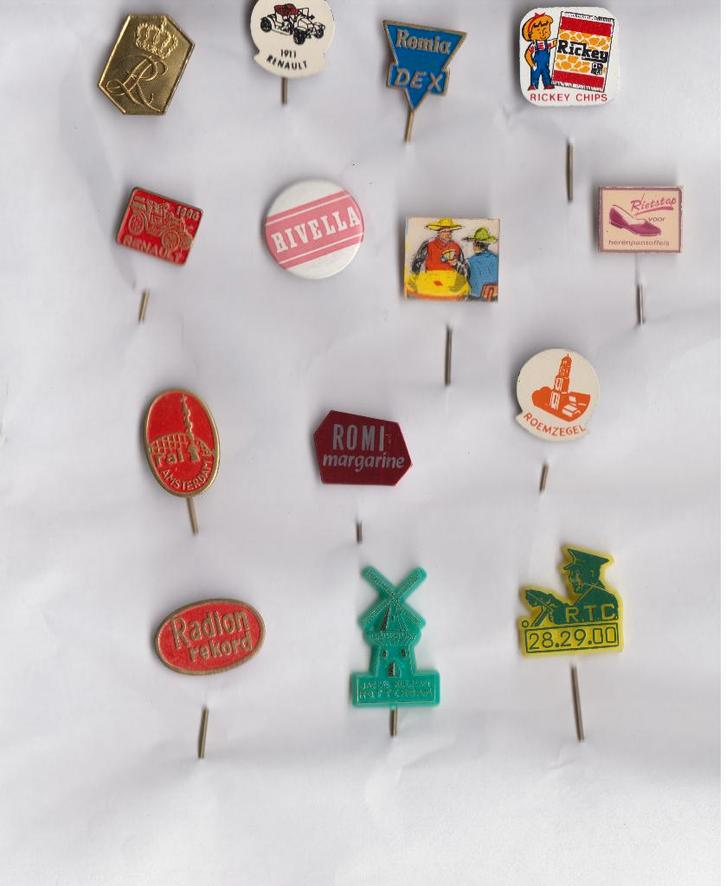 14 speldjes R - o.a. Rolls Royce, Renault en Jakob Kulman, Verzamelen, Speldjes, Pins en Buttons, Gebruikt, Overige onderwerpen