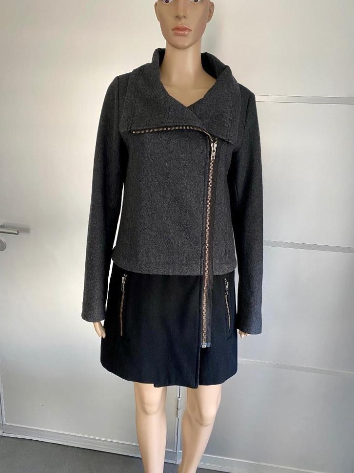 i47 MbyM mt XS/S=34/36 wollen jas winterjas wol grijs/zwart, Kleding | Dames, Jassen | Winter, Zo goed als nieuw, Maat 36 (S)