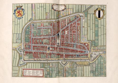 Grote landkaart / plattegrond van Delft door Blaeu, Boeken, Atlassen en Landkaarten, Zo goed als nieuw, Landkaart, Wereld, 1800 tot 2000
