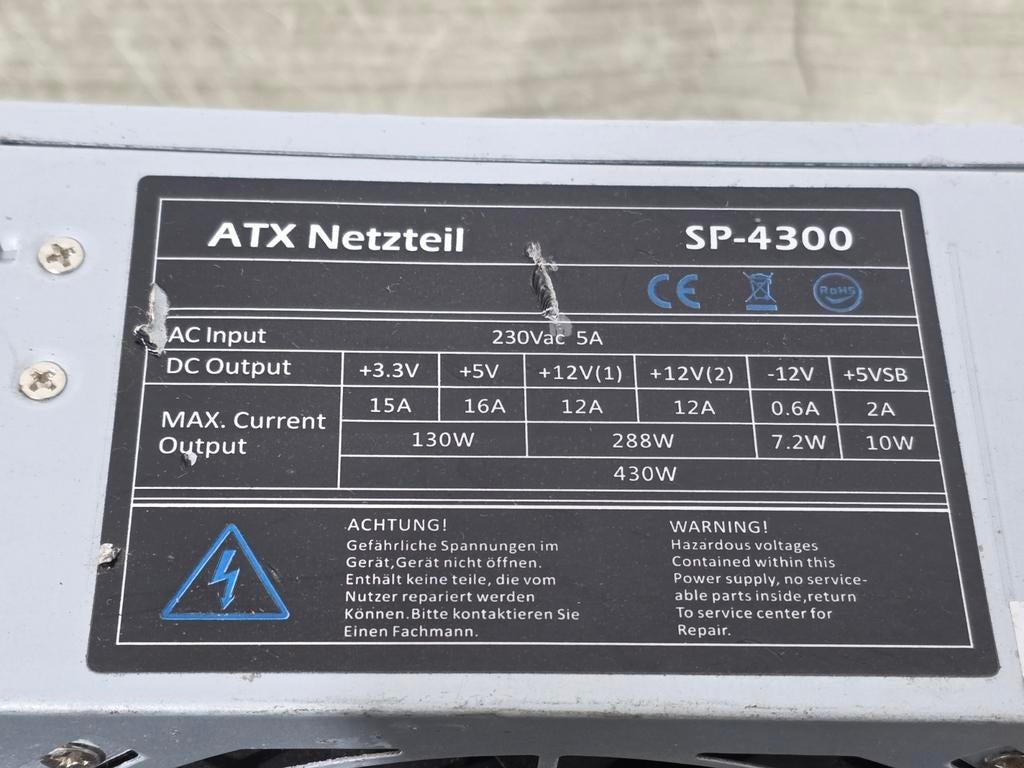 Atx netzteil 430w max voeding psu power supply sp-4300, Ophalen of Verzenden, Gebruikt