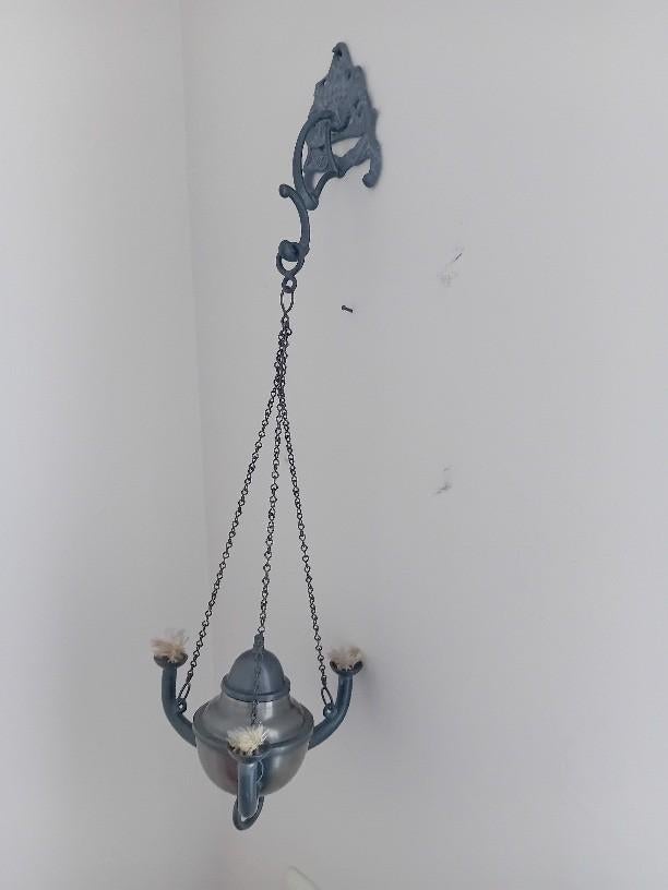 hangend olielampje tin, Antiek en Kunst, Antiek | Tin, Ophalen of Verzenden