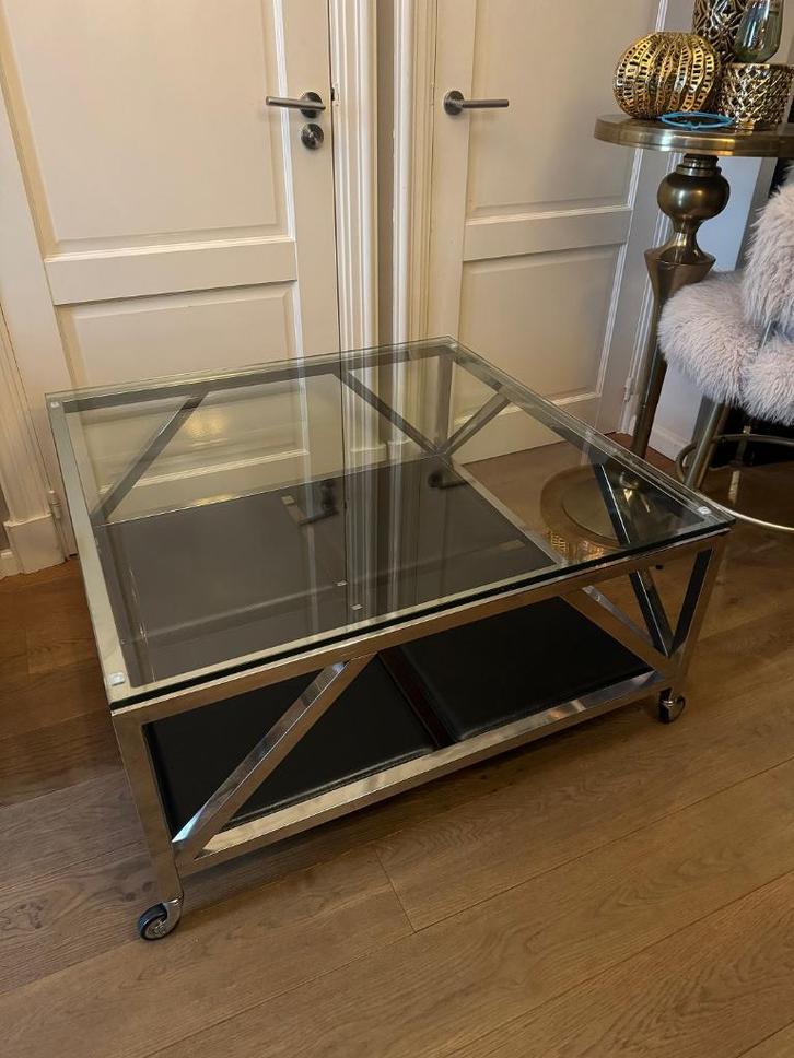 Eichholtz tafel Prado salontafel - Aluminium Leder, Huis en Inrichting, Woonaccessoires | Overige, Gebruikt, Ophalen