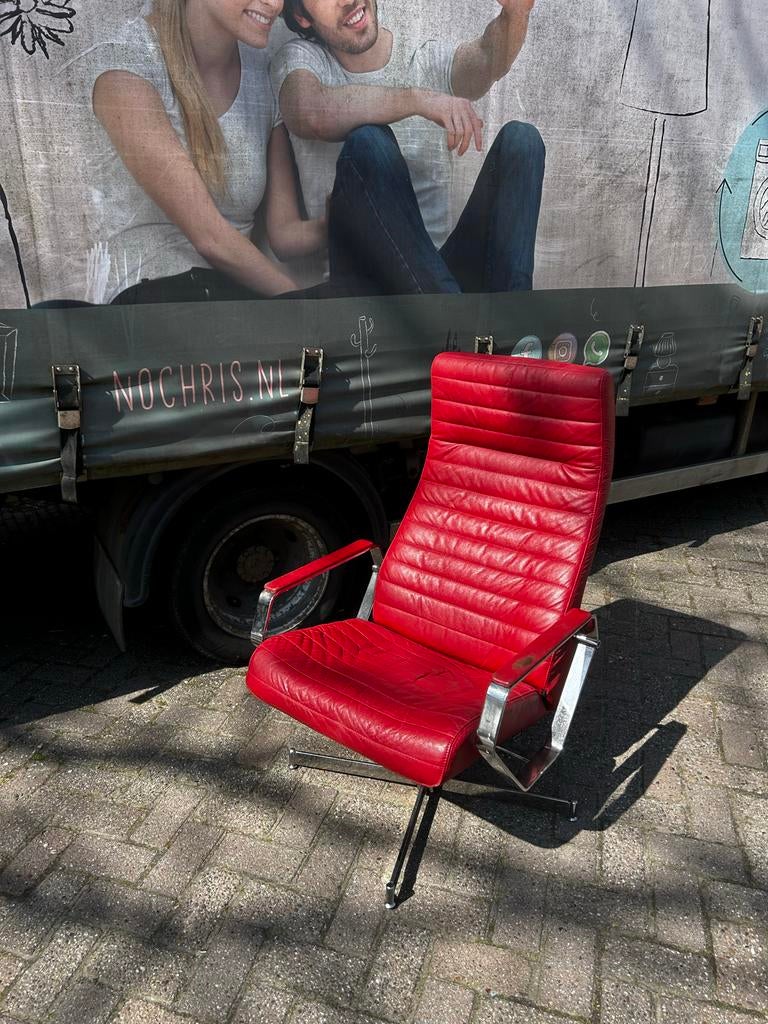 Montel fauteuil rood leer - zit echt heerlijk - nochris, Gebruikt, Leer, Ophalen of Verzenden, Eén