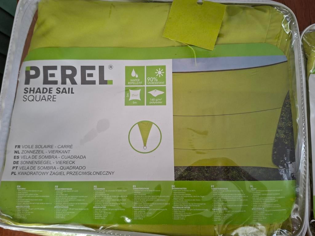Schaduwdoek tarp zonneluifel zonnedoek lime 5 x 5, Tuin en Terras, Schaduwdoeken, Ophalen, Zo goed als nieuw