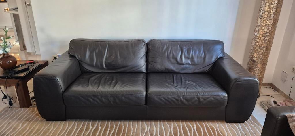 Lederen 2,5-zits en 3-zits bankstel, Huis en Inrichting, Banken | Bankstellen, Ophalen, Gebruikt, Rechte bank, Modern