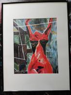 Expressionistisch naakt. Olie/papier. 61/81 cm., Ophalen, Oorspronkelijke maker, Zo goed als nieuw, Schilderij