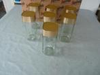 7 Nescafe lege glazen potten met goudkleur deksel, Ophalen of Verzenden, Zo goed als nieuw, Glas, Pot, Bus of Blik