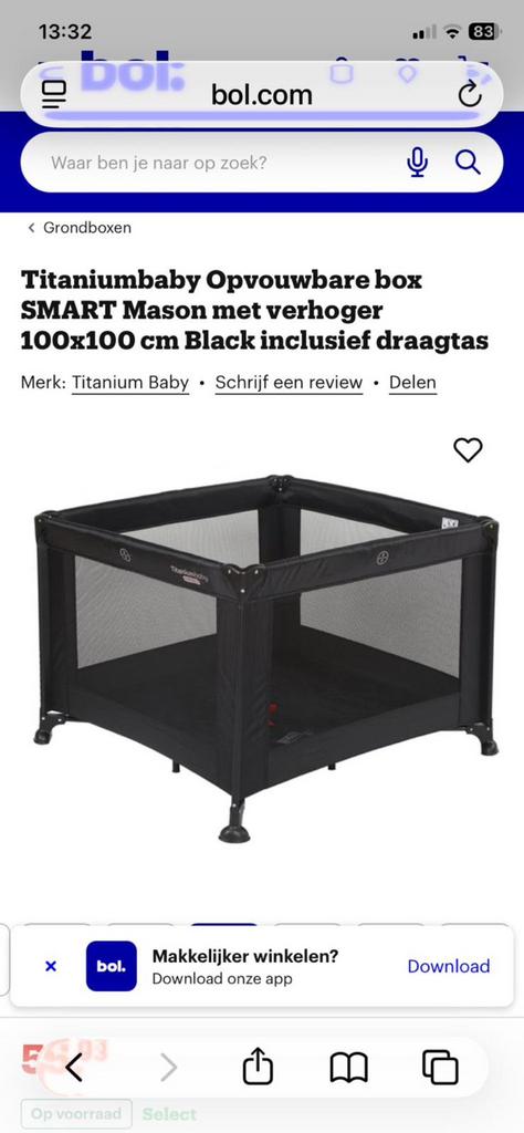 Opvouwbare box zwart, Kinderen en Baby's, Ophalen, Zo goed als nieuw, Reisbedje