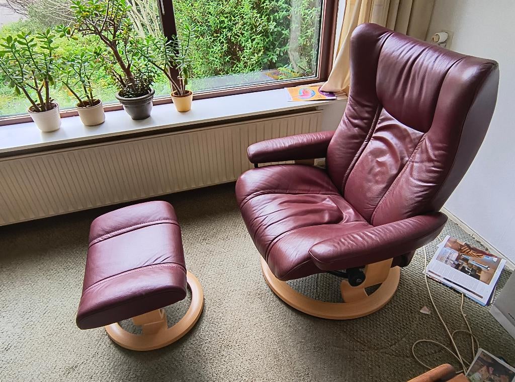 stressless stoel bruin leer, Ophalen, Gebruikt, Klassiek, 50 tot 75 cm