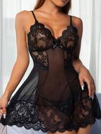 Sexy Zwarte Kanten Babydoll – Transparante Lingerie Jurk, Toys and Hotstuff, Ophalen of Verzenden, Zwart, Nachtkleding