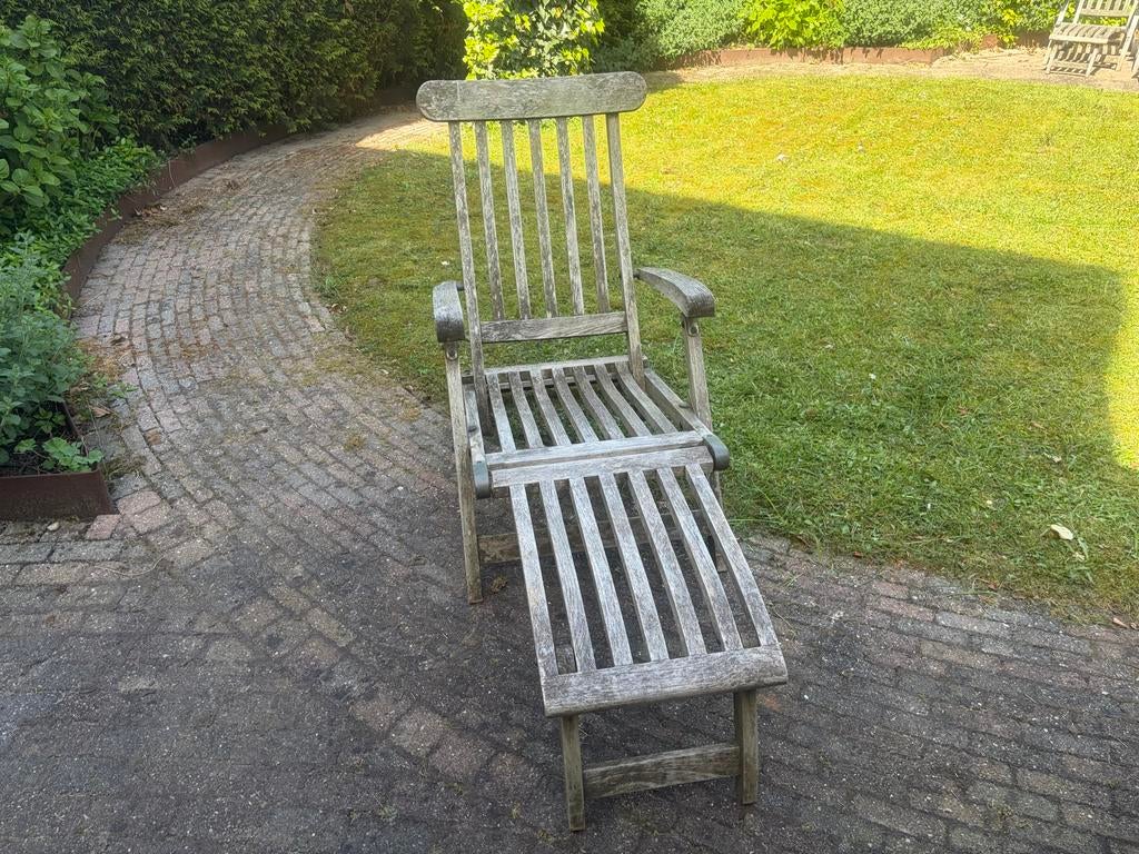 Teakhouten Deckchair - Verstelbaar en Inklapbaar, Ophalen, Gebruikt, Teakhout, Inklapbaar