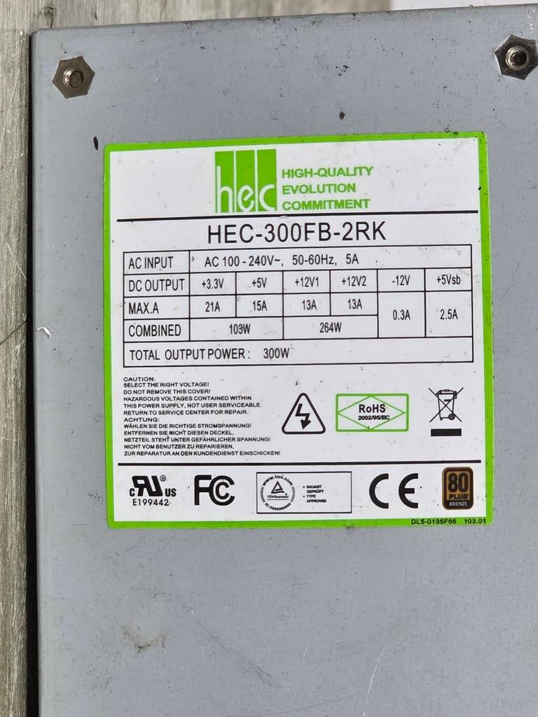 Hec 300w max voeding psu power supply hec-300fb-2re, Ophalen of Verzenden, Gebruikt