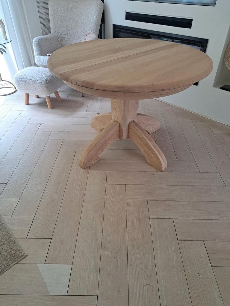 ronde uitschuifbare bolpoot eettafel in landelijke style, Huis en Inrichting, Ophalen of Verzenden, Vijf personen of meer, 100 tot 150 cm