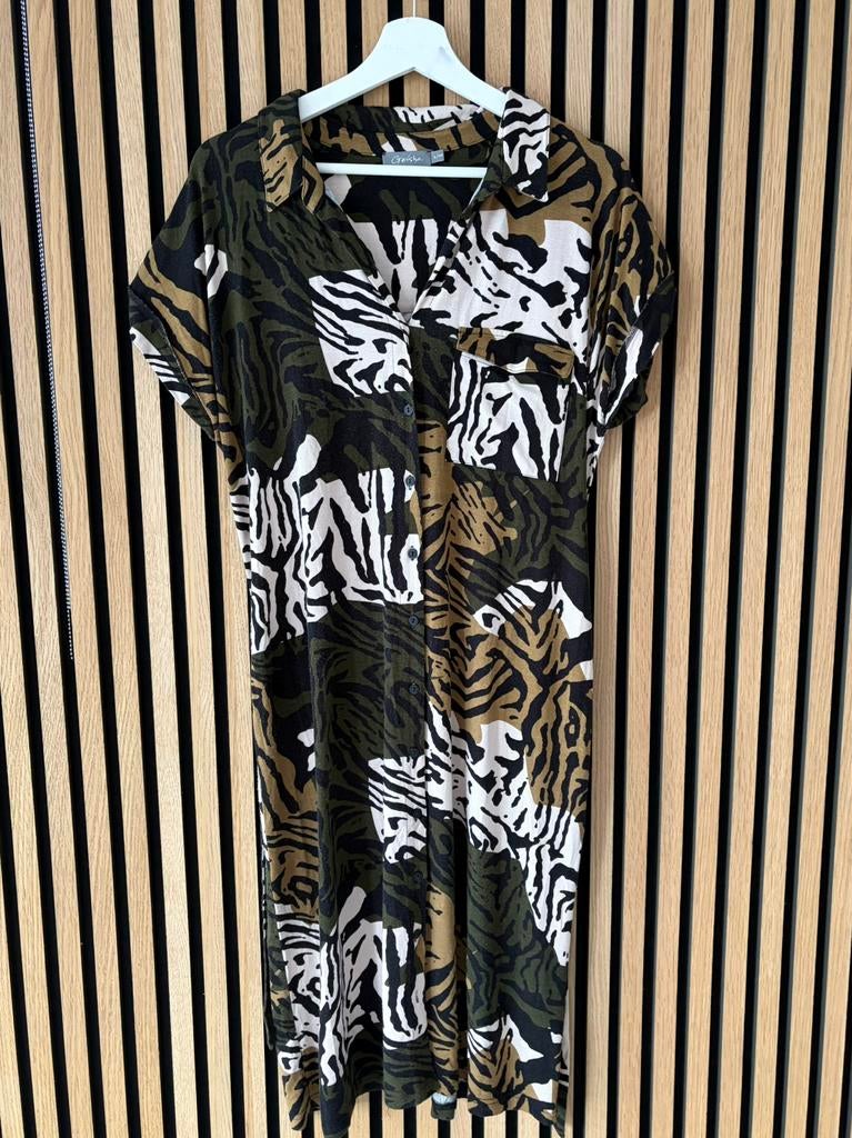 Jurk met dierenprint, Kleding | Dames, Jumpsuits, Ophalen of Verzenden, Gedragen, Maat 42/44 (L), Zwart