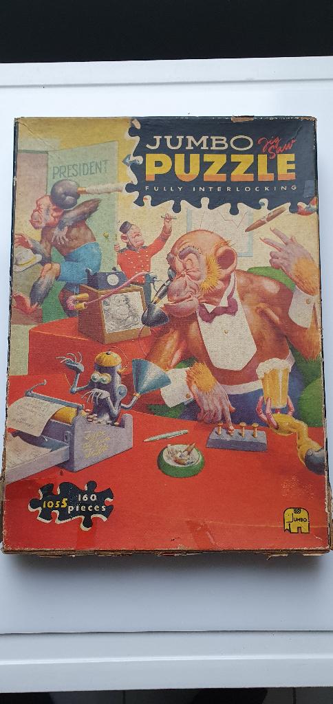 Vintage Jumbo puzzel nr. 1055 met apen (The Big Wheel), Ophalen of Verzenden, Minder dan 500 stukjes, Gebruikt, Legpuzzel