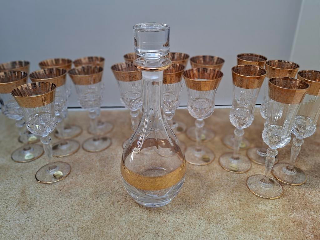 Kristal glazen en karaf goud verguld., Verzamelen, Glas en Borrelglaasjes, Verzenden, Zo goed als nieuw, Overige typen