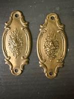Set van 2 antieke bronzen deurkruk sleutelplaten., Ophalen of Verzenden