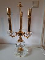 Antieke vintage kristallen tafellamp met messing, 3-lichts, Ophalen