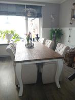Houten eettafel met witte poten, en 6 stoelen, Huis en Inrichting, Tafels | Eettafels, Ophalen of Verzenden, Gebruikt, Rechthoekig