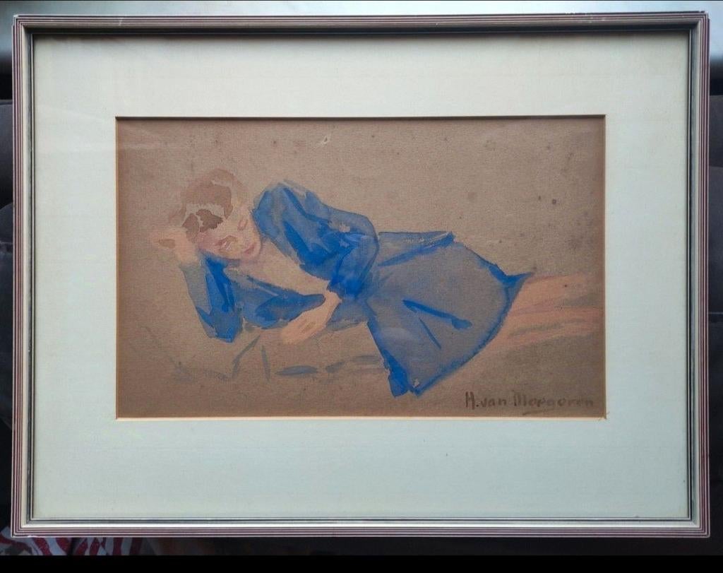 Han van Meegeren aquarel achter glas.Gesigneerd !!!, Antiek en Kunst, Kunst | Schilderijen | Klassiek, Ophalen of Verzenden