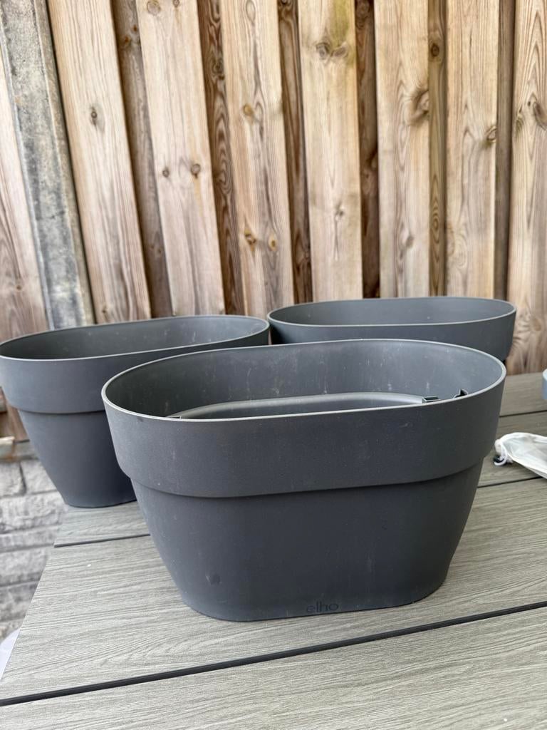 3 Elho balkon bloembakken - Antraciet, Tuin en Terras, Bloembakken en Plantenbakken, Ophalen, Kunststof, Gebruikt, Minder dan 30 cm