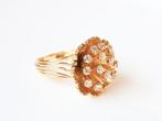 14 Karaat Gouden Bloemring Met Diamanten, Ophalen of Verzenden, Zo goed als nieuw, 17 tot 18, Met edelsteen