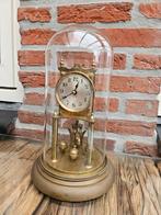Antieke tafelklok met glazen stolp - messing, Antiek en Kunst, Antiek | Klokken, Ophalen of Verzenden