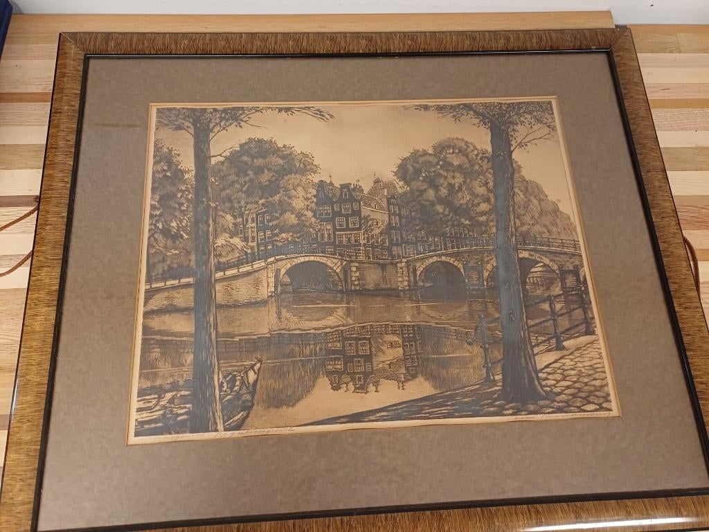 Ets Cornelis Brandenburg - Grachten Amsterdam, Antiek en Kunst, Kunst | Etsen en Gravures, Ophalen of Verzenden, 63 cm, 77 cm