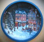 Schaal~Blikken kerstschaal~Afbeelding Engels dorp, Diversen, Ophalen of Verzenden, Gebruikt