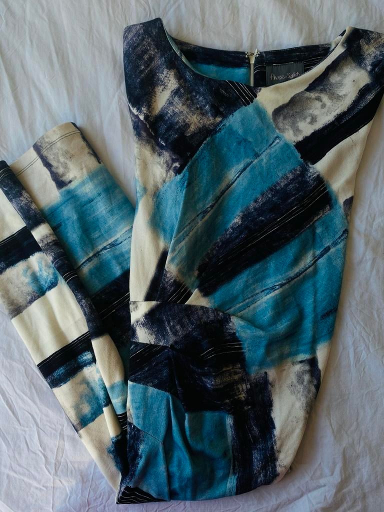 Phase Eight jurk met abstracte print/maat-14(42), Kleding | Dames, Jurken, Blauw, Maat 42/44 (L), Ophalen of Verzenden, Knielengte