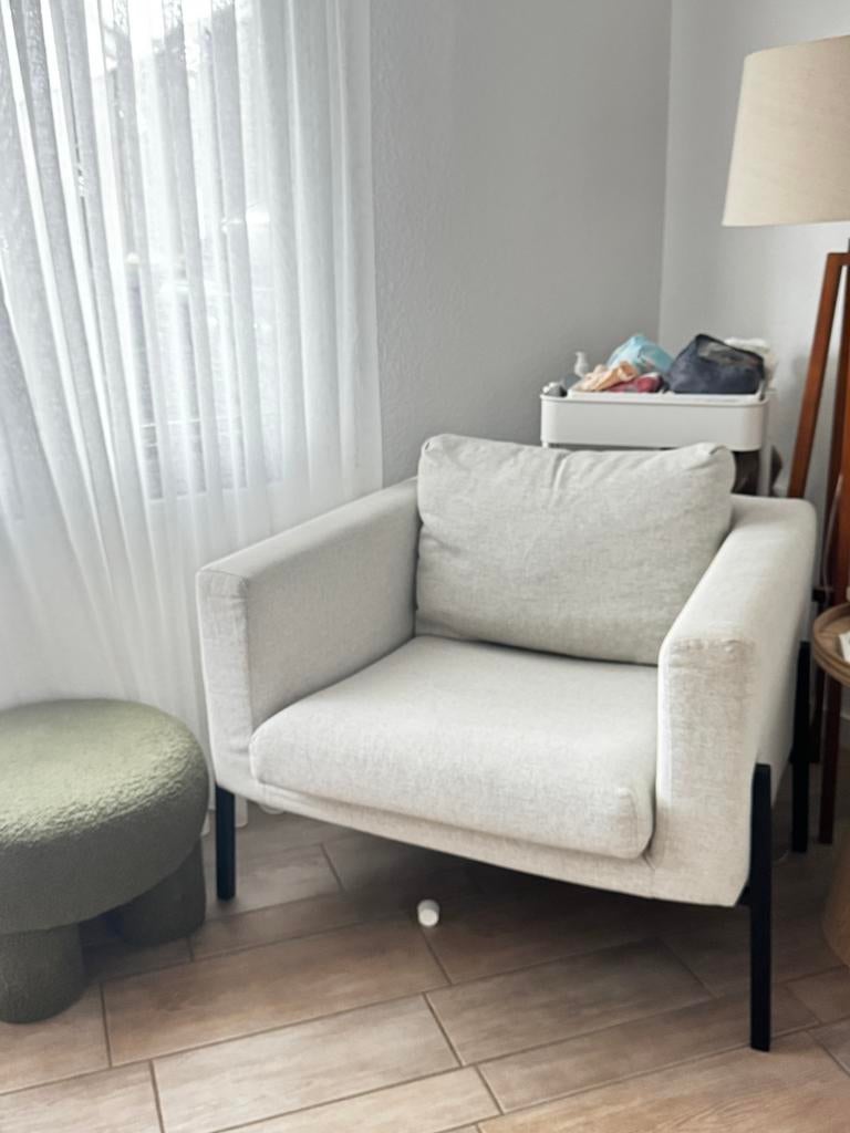 Fauteuil zand (grijs/beige), Huis en Inrichting, Ophalen, Eenpersoons, 75 tot 100 cm, Zo goed als nieuw