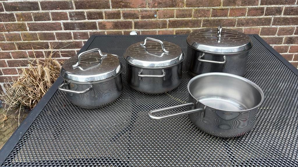 BK PANNENSET 4 DELIG, Gebruikt, Keramische plaat, Pannenset, Ophalen of Verzenden