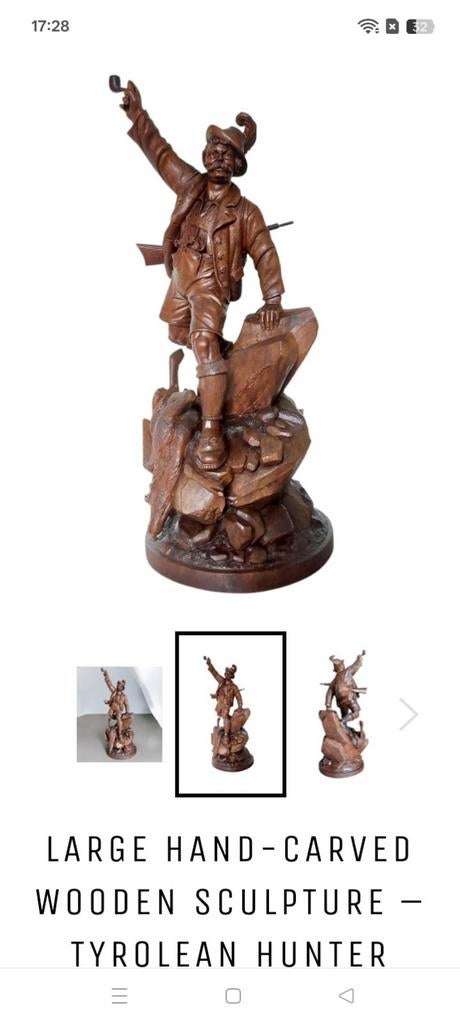 Groot handgesneden beeld - Tiroolse jager, Black Forest, Antiek en Kunst, Ophalen of Verzenden, Handgemaakt, 20 - 50 cm, Beeld