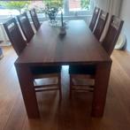 Prachtige, stevige kersenhouten tafel met 6 stoelen., Ophalen, Gebruikt, 4 tot 6 stoelen